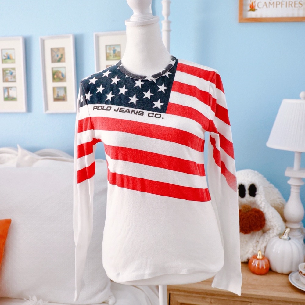 Ralph Lauren Polo Jeans Co. Women's Long-Sleeve Flag Tee - Red, White & Blue